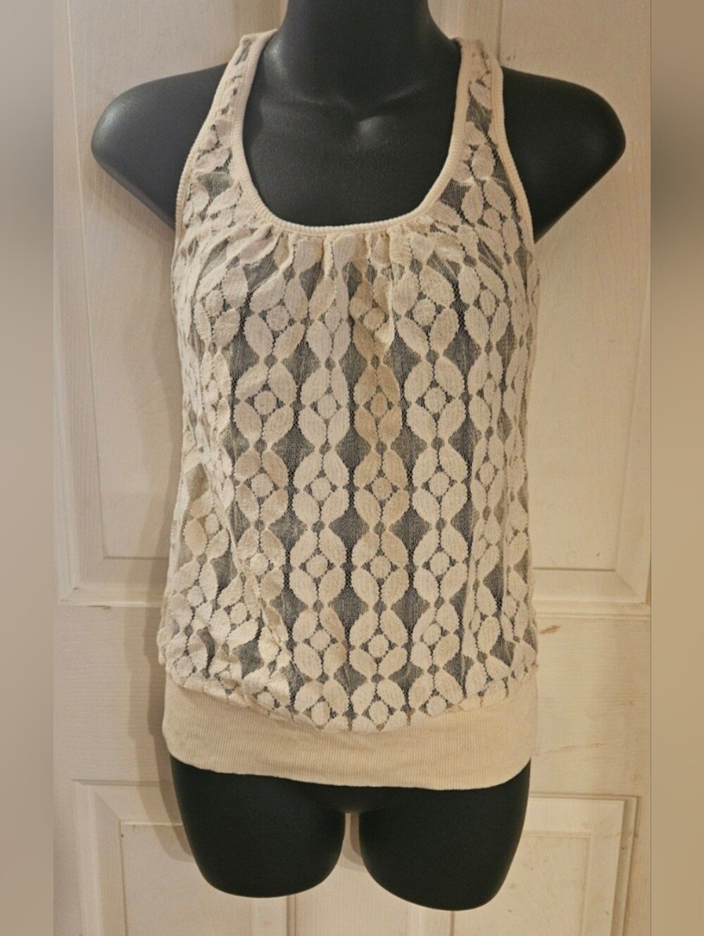 eyelash couture Cream Lace Racerback Tank